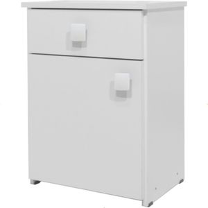 Mesa de Luz Juvenil Cuadrado - Cajón + Puerta - Muebles Económicos - Blanco