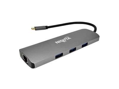 Docking USB C 3.1 a HDMI, Red, Hub USB 3.0, PD, lector de tarjetas Nisuta NSUCD2 Plateado