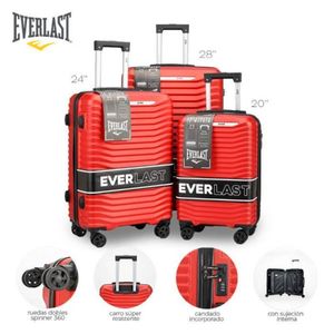 Kit de Valijas para Viaje Everlast - Rojo 20-24-28 Ccandado Ruedas Spinner 360 (27392) $179.5699 $161.619
