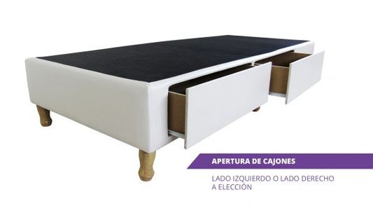Box Sommier Ecocuero con Cajones 1 Plaza y Media 90x200