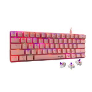Teclado mecánico 60% gamer USB de 61 teclas con software y leds RGB Nisuta NSKBGZ61 Switches violetas