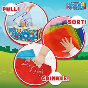 Caja de pañuelos mágicos para bebés, bufandas de arruga rellenas, juguete sensor