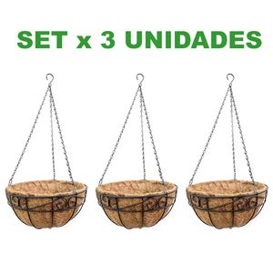 SET x 3 - Maceta Colgante Fibra De Coco C/cadena De 30 Cm MOD. OASIS