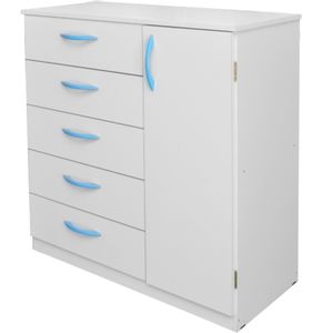 Cajonera Chifonier Comoda 5 Cajones y Puerta Juvenil - Muebles Económicos - Celeste