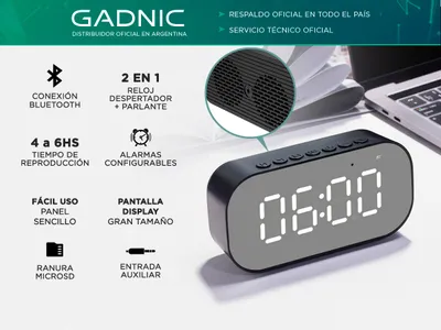 Reloj Despertador Digital Gadnic W1 Parlante Bluetooth Radio FM Alarma