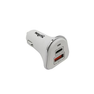 Cargador USB blanco doble auto 12/24V de carga rapida QC 3.0 y USB C (PD) NISUTA - NSAD12U2QC