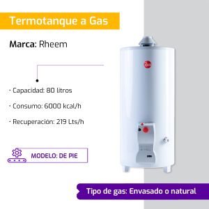 Termotanque A Gas Natural Rheem De Pie 80 Lts TPG080GNRH Rex