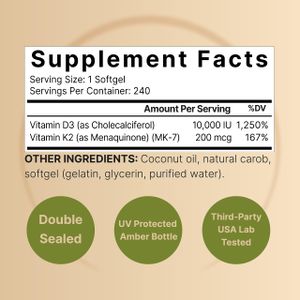 NatureBell Vitamina D3 K2 (10,000 UI de vitamina D