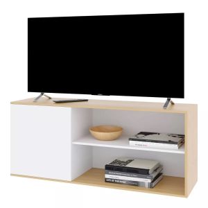 Mesa Mueble Tv Rack Led Moderno Melamina Puerta Y Estantes - Muebles Económicos - ROBLE NATURAL-BLANCO