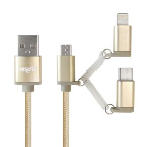 Cable USB 3 en 1 con conector Micro USB, Lightning y USB C color DORADO NISUTA - NSCAUSB31