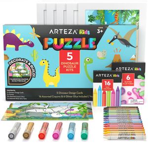 Kit de rompecabezas para colorear Arteza Kids, 5 rompecabezas de dinosaurios de más de 3 años