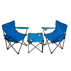 Kit Mesa + 2 Sillas Plegables Playa Jardin Camping Azul