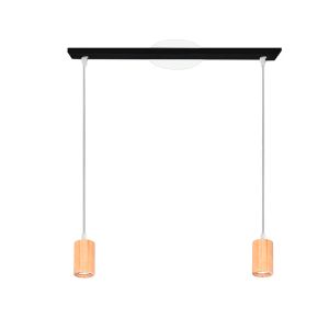 Lampara Colgante Negro 2 Luces Cilindro Madera Vintage Led Gu10 Gioluce
