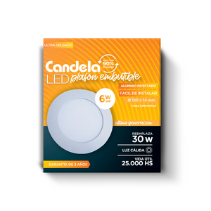 Plafón Led Candela Redondo 6w Cálida