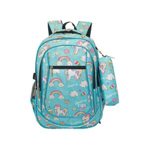 Mochila Escolar Con Cartuchera Nena Niña T-Go Multiples Bolsillos Reforzada Dream Sky EB44 Celeste