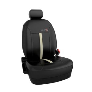 FUNDA CUBRE ASIENTO CUERO SINTETICO AUTOMOTOR UNIVERSAL NEGRA C/ BASTON HUESO