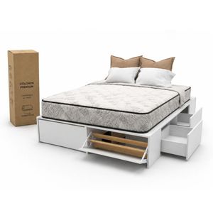 Combo Colchón 2 Plazas Resortes Pocket + Cama Box Cajonera Blanco