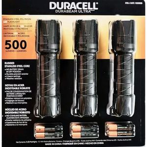Pack 3 Lintrnas Led Duracell Acero Pilas Incluidas 500 Lúmenes