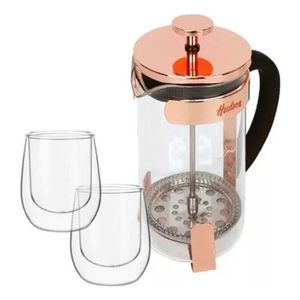 Set Cafetera Embolo 350ml 2 Vasos Termicos Hudson