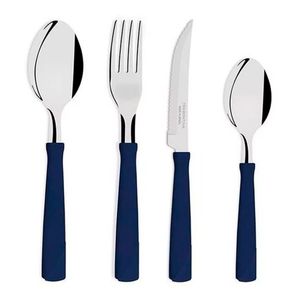 Cubiertos Set de 24 Tramontina New Kolor Mango Plastico Azul