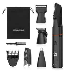 Recortadora de vello corporal MAXGROOM 4 en 1 para hombre, impermeable, negra