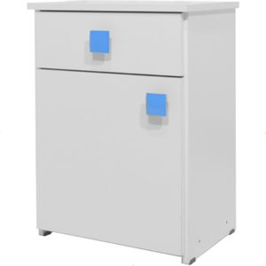 Mesa de Luz Juvenil Cuadrado - Cajón + Puerta - Muebles Económicos - Celeste