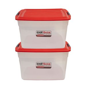 2 Cajas Organizadoras 42lts Apilable Plastica Transparente/Rojo - Colombraro
