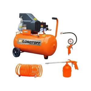 Compresor Electrico De Aire 50 Litros 2,5 Hp + Kit 3 Piezas Naranja 50 Hz Monofasica