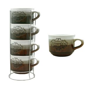 Taza X4 Unidades Ceramica Apilables Con Soporte 190 Ml