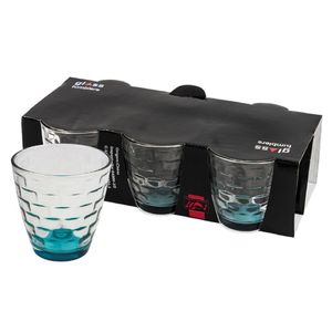Set x6 vasos de agua 255 cc vidrio con base azul