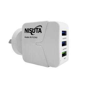 Cargador con 3 Puertos USB de 3.4A Nisuta NSFU534U Blanco