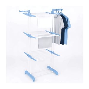 Tendedero 3 Niveles De Pie Colgador Ropa Con Rueda Vertical Portatil Color Blanco Y Azul