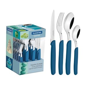 Set De Cubiertos Tramontina Carmel 24 Pz Acero Inoxidable Celeste