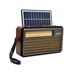 Radio AM/FM vintage con MP3/BT,AUX con carga solar y cargador portátil NSRV22S Nisuta Marrón 