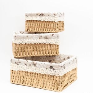 Canasto Organizador Beige con Puntilla Chico Etxe (ch-25)