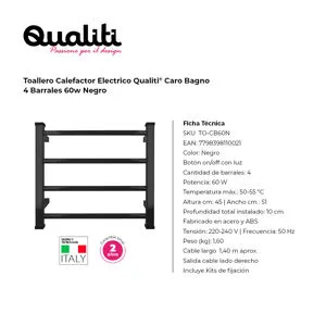 Toallero Calefactor Electrico Qualiti® Caro Bagno 7 Barras 90w Cobre