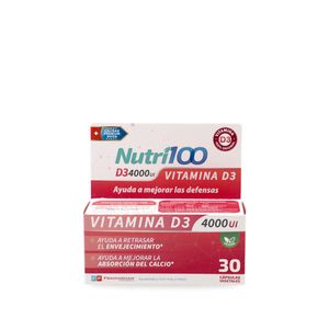 NUTRI100 VITAMINA D3 4000 UI - Calidad Suiza de Máxima concentración y pureza.