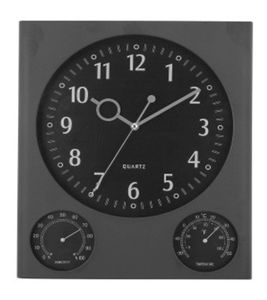 Reloj De Pared Negro Rectangular Con Temperatura Y Humedad 32 Cm
