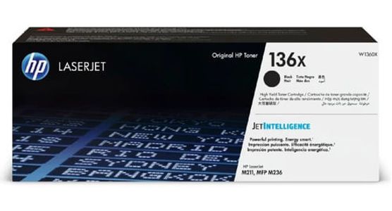 Toner HP 136X (W1360X) High Yield Negro 2600 copias - M234/M236/M232/M233/M208dw/M209dw/M211