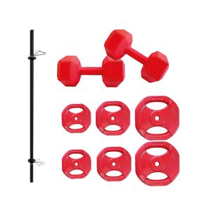 Kit Gym Body Pump 20kg Discos Color Rosa+ Barra 1.5m+ Mancuernas Macizas+  Colchoneta