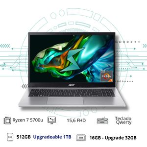 Notebook Acer Aspire 3 Amd Ryzen 7 5700u 512GB SSD 16GB De Ram 15.6″ FHD