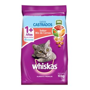 Alimento Whiskas para Gatos Adultos Castrados Carne 10 Kg
