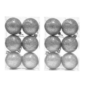 Set de 12 globos de 6cm Plata glitter 2 cajas x 6 un.