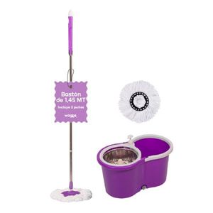 Mopa con Balde Centrifuga Lampazo Trapeador Giratorio 360 Violeta Waggs