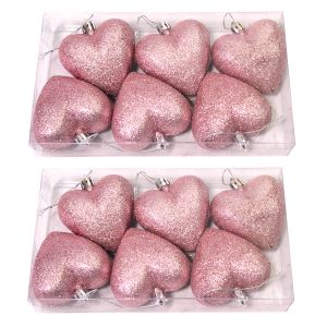 Set de 12 corazones de 6cm Gold Rose con glitter 2 cajas x 6 un.