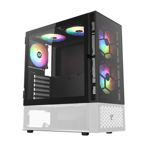 GABINETE GAMER AIRONE 200 GLASS BLACK Y WHITE