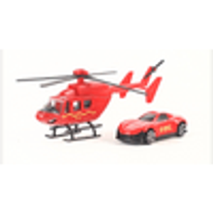 Set Helicoptero De Emergencia Con Auto Teamsterz 18cm Rojo