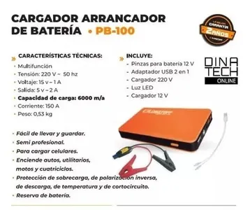 Arrancador De Bateria Auto Moto Con Cargador Usb Y Estuche