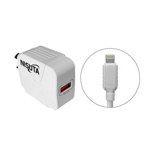 Fuente de alimentación NISUTA USB carga rápida QC3.0, cable Iphone 1m (blanca) - NSFU53UQI