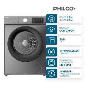 Lavasecarropas Philco 11/6 Kg Carga Frontal Inverter Gris PHLS116-7GN